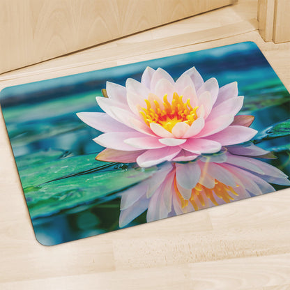 Pink Water Lily Print Polyester Doormat