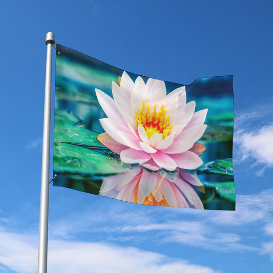 Pink Water Lily Print Polyester Flag