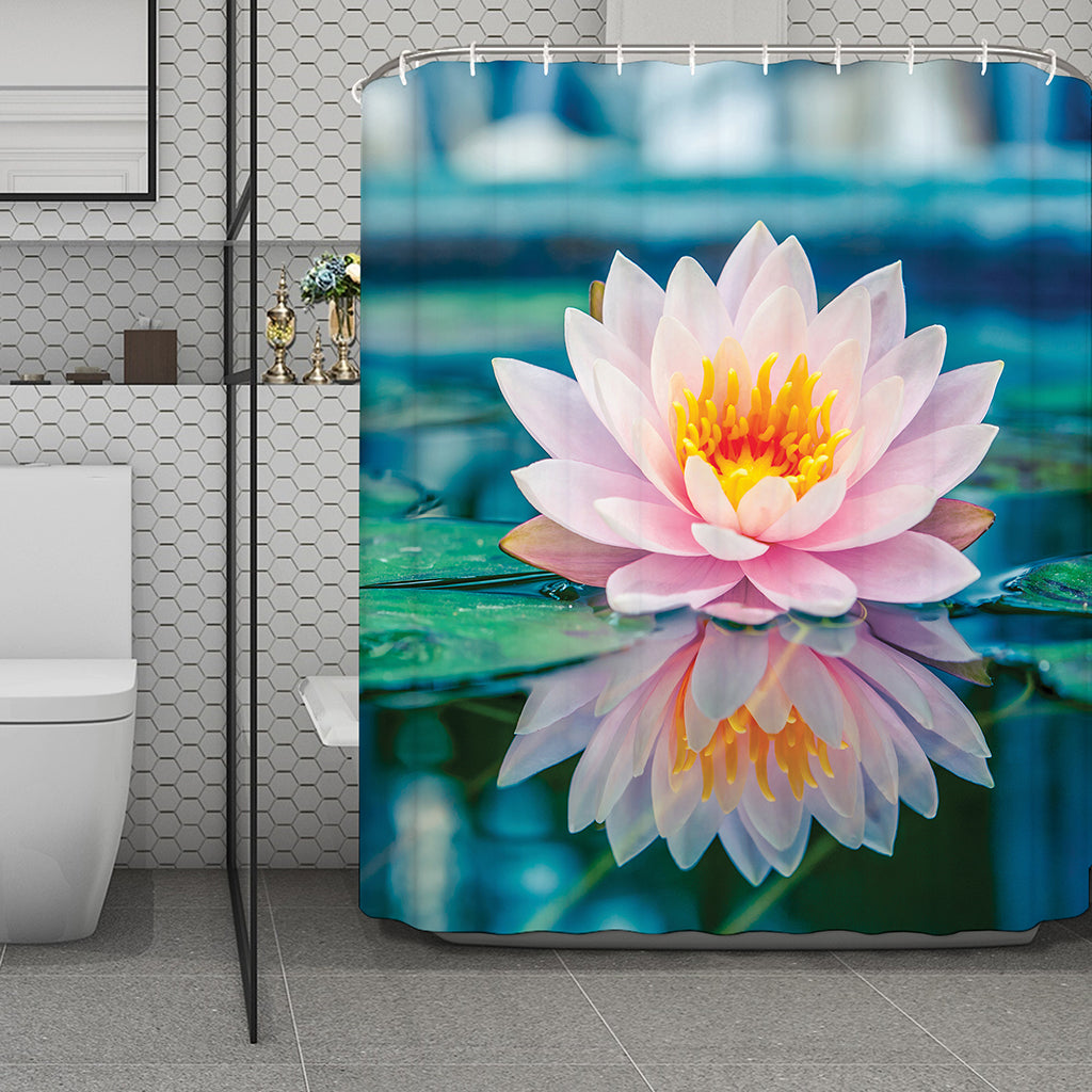 Pink Water Lily Print Polyester Shower Curtain
