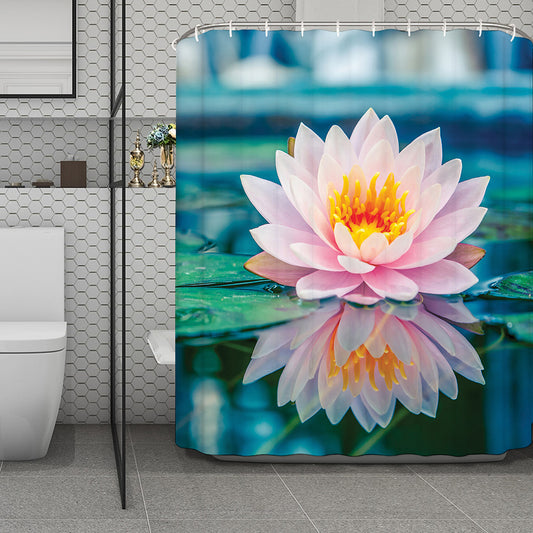 Pink Water Lily Print Polyester Shower Curtain