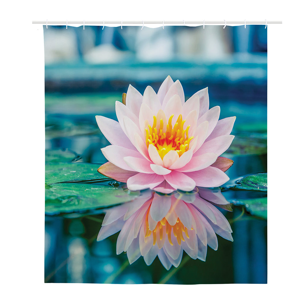 Pink Water Lily Print Polyester Shower Curtain