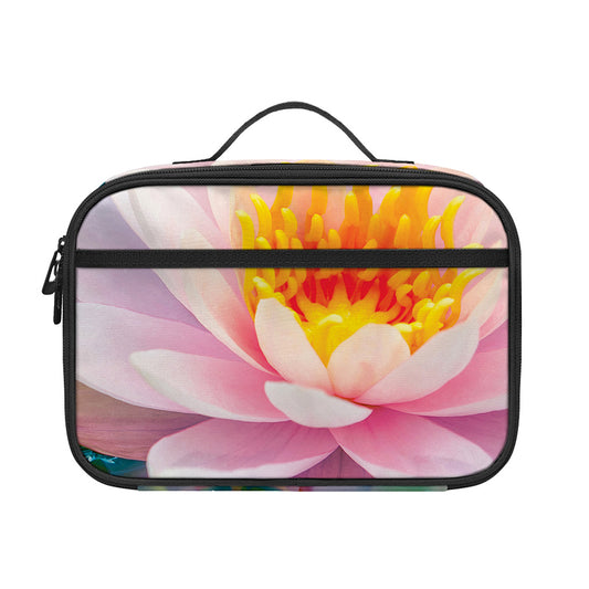 Pink Water Lily Print Portable Lunch Bag
