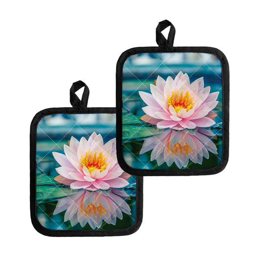 Pink Water Lily Print Pot Holders