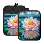 Pink Water Lily Print Pot Holders With Pocket
