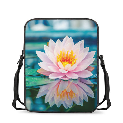 Pink Water Lily Print Rectangular Crossbody Bag