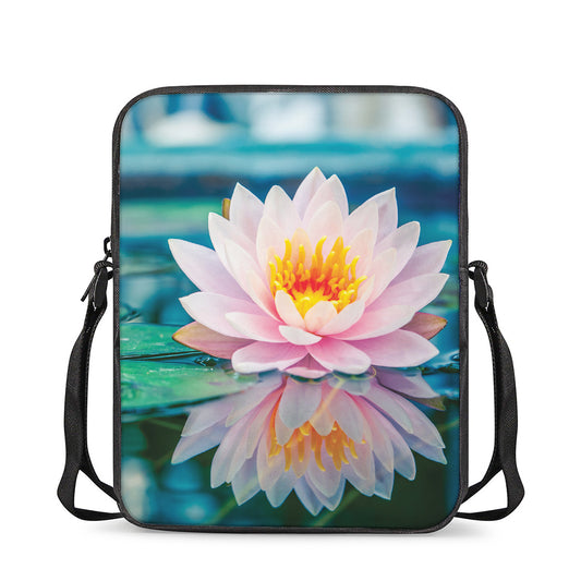 Pink Water Lily Print Rectangular Crossbody Bag