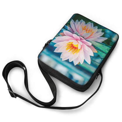 Pink Water Lily Print Rectangular Crossbody Bag