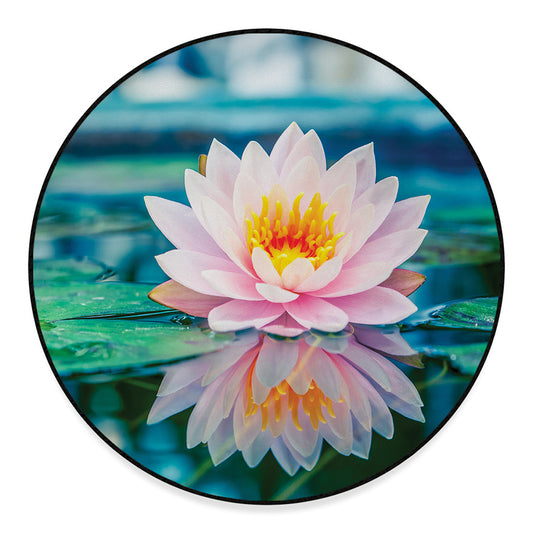 Pink Water Lily Print Round Floor Mat
