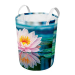 Pink Water Lily Print Round Laundry Basket