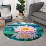 Pink Water Lily Print Round Rug