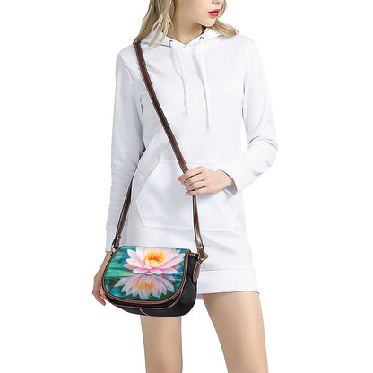 Pink Water Lily Print Saddle Bag