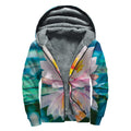 Pink Water Lily Print Sherpa Lined Zip Up Hoodie