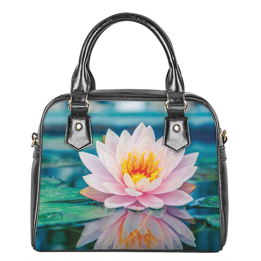 Pink Water Lily Print Shoulder Handbag