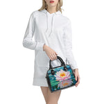 Pink Water Lily Print Shoulder Handbag