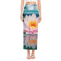 Pink Water Lily Print Side Slit Maxi Skirt