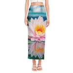 Pink Water Lily Print Side Slit Maxi Skirt