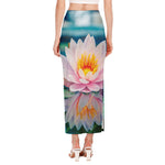 Pink Water Lily Print Side Slit Maxi Skirt