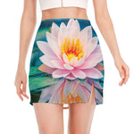 Pink Water Lily Print Side Slit Mini Skirt