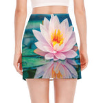Pink Water Lily Print Side Slit Mini Skirt