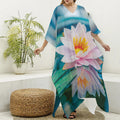 Pink Water Lily Print Silk V-Neck Kaftan Dress