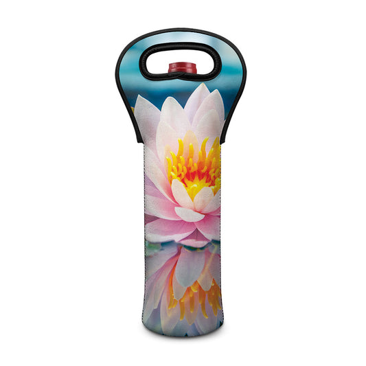 Pink Water Lily Print Single Neoprene Wine Tote