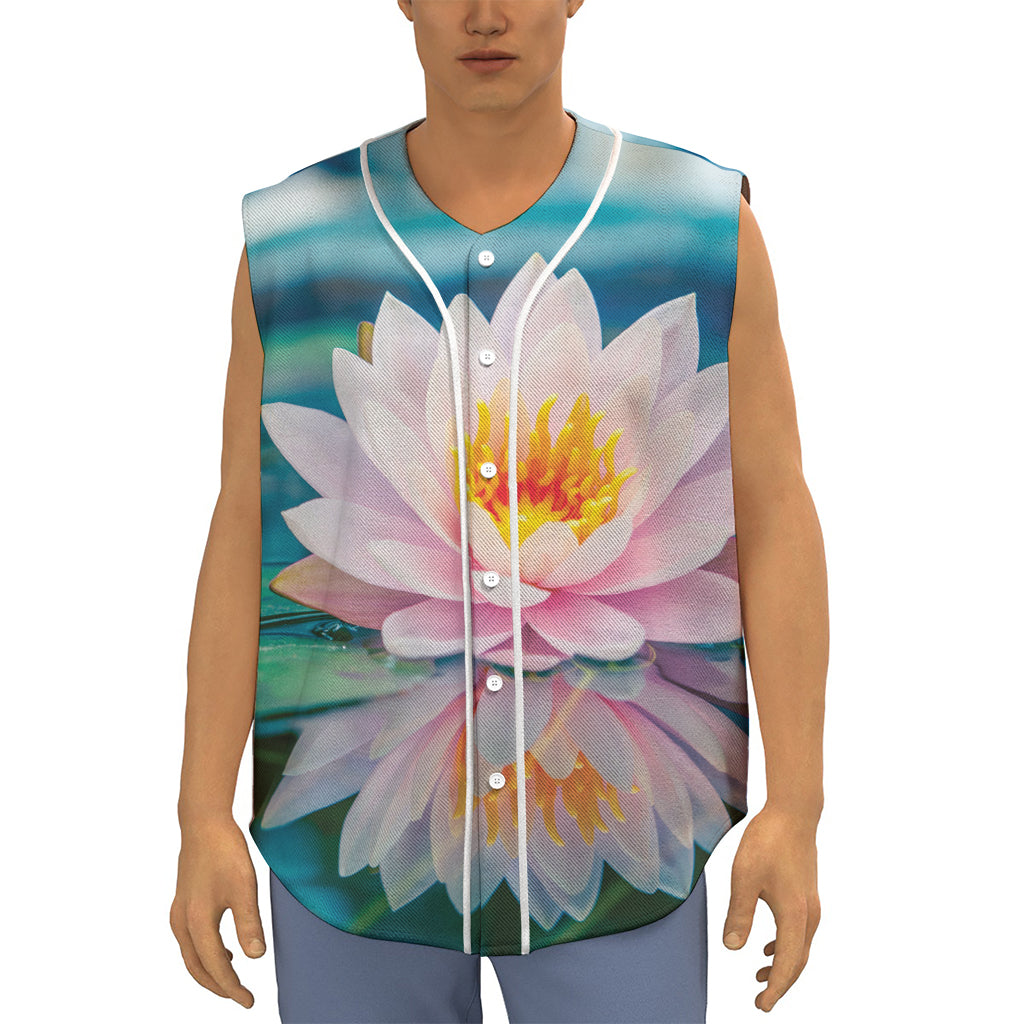 Pink Water Lily Print Sleeveless Baseball Jersey