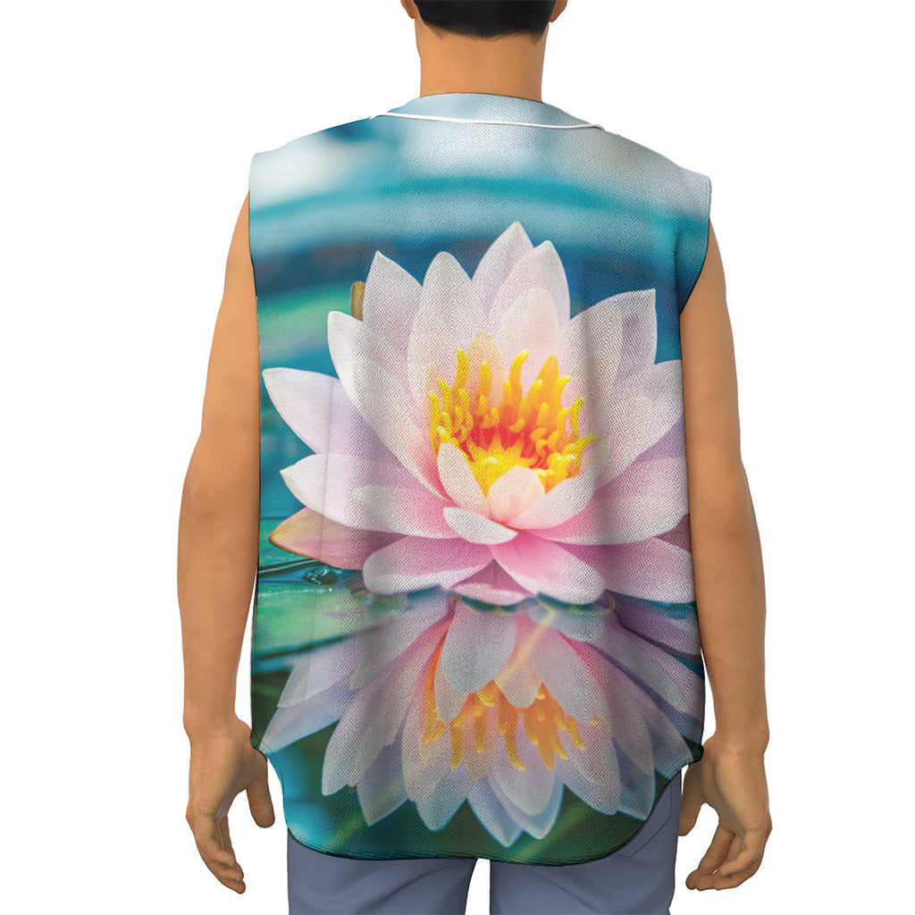 Pink Water Lily Print Sleeveless Baseball Jersey