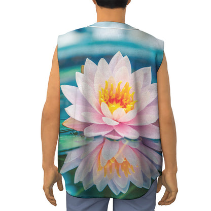 Pink Water Lily Print Sleeveless Baseball Jersey