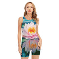 Pink Water Lily Print Sleeveless One Piece Swimsuit