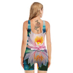 Pink Water Lily Print Sleeveless One Piece Swimsuit