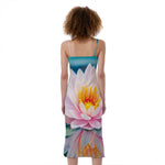 Pink Water Lily Print Slim Fit Midi Cami Dress