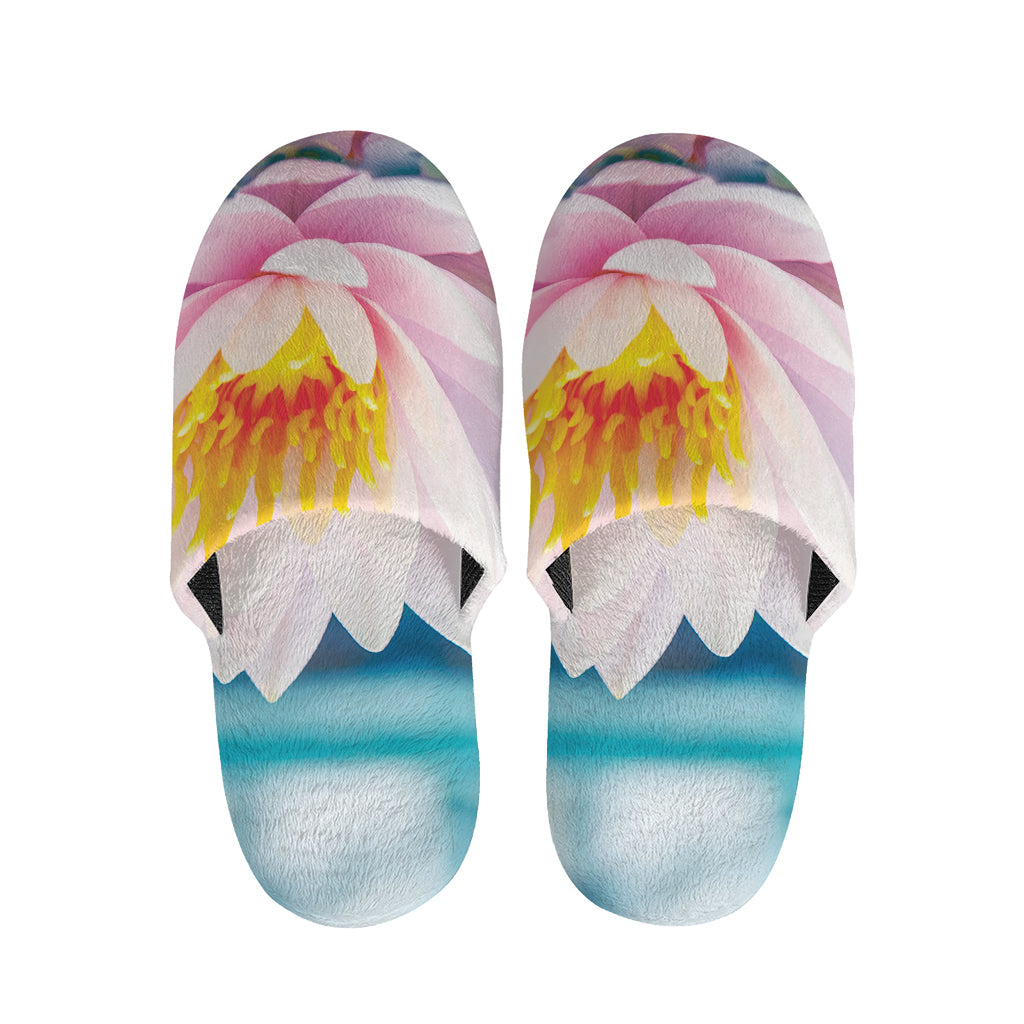 Pink Water Lily Print Slippers