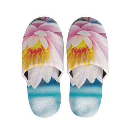 Pink Water Lily Print Slippers