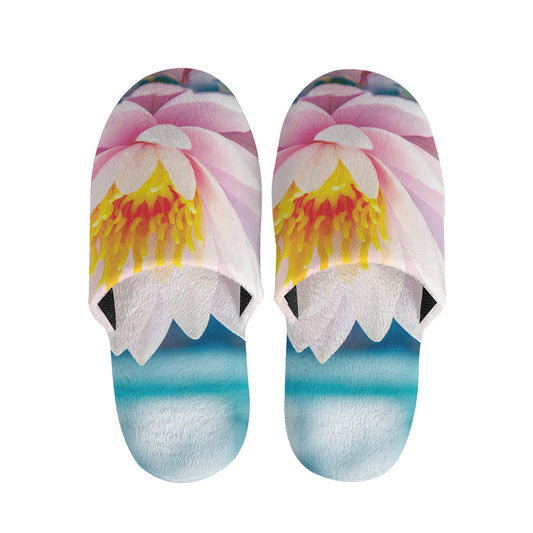 Pink Water Lily Print Slippers