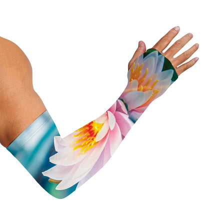 Pink Water Lily Print Sun Protection Arm Sleeves