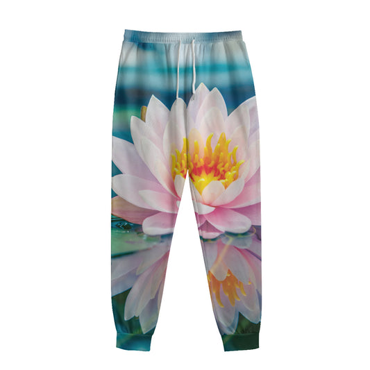 Pink Water Lily Print Sweatpants