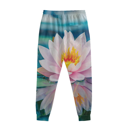 Pink Water Lily Print Sweatpants