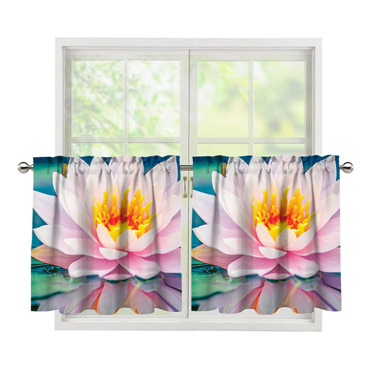 Pink Water Lily Print Tier Curtains