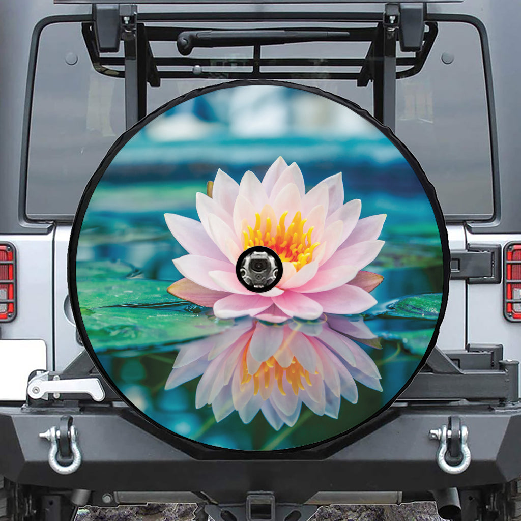 Pink Water Lily Print Tire Cover With Camera Hole