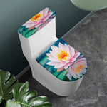 Pink Water Lily Print Toilet Lid And Tank Cover Set