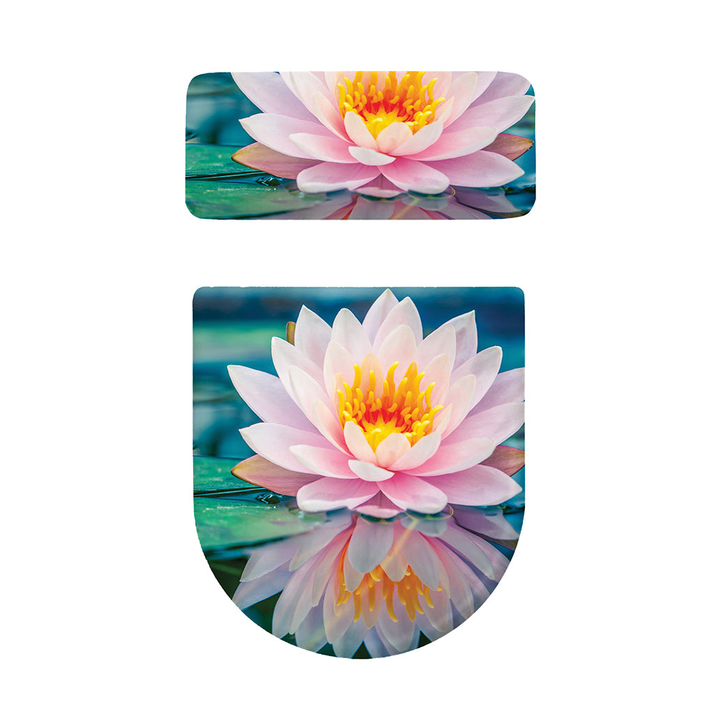 Pink Water Lily Print Toilet Lid And Tank Cover Set