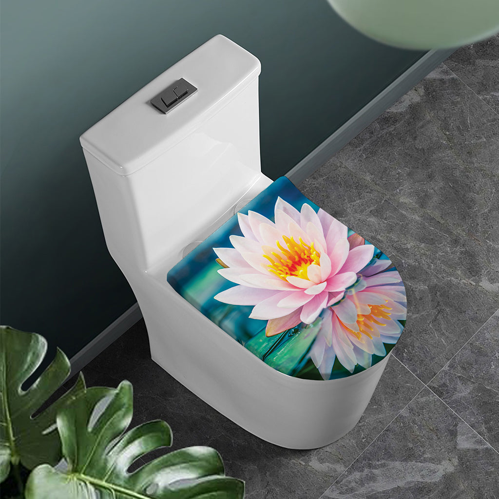 Pink Water Lily Print Toilet Lid Cover