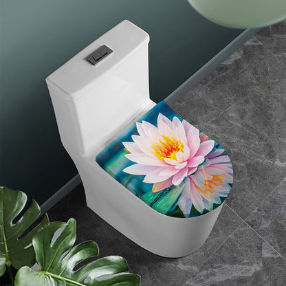 Pink Water Lily Print Toilet Lid Cover