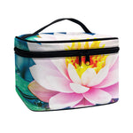 Pink Water Lily Print Travel Makeup Bag