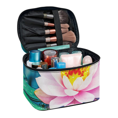 Pink Water Lily Print Travel Makeup Bag