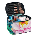 Pink Water Lily Print Travel Makeup Bag