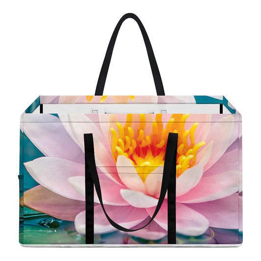 Pink Water Lily Print Utility Tote Bag
