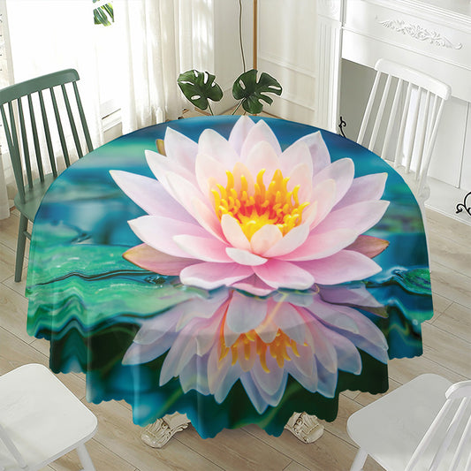 Pink Water Lily Print Waterproof Round Tablecloth