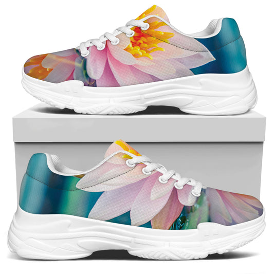 Pink Water Lily Print White Chunky Shoes