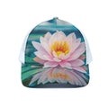 Pink Water Lily Print White Mesh Trucker Hat
